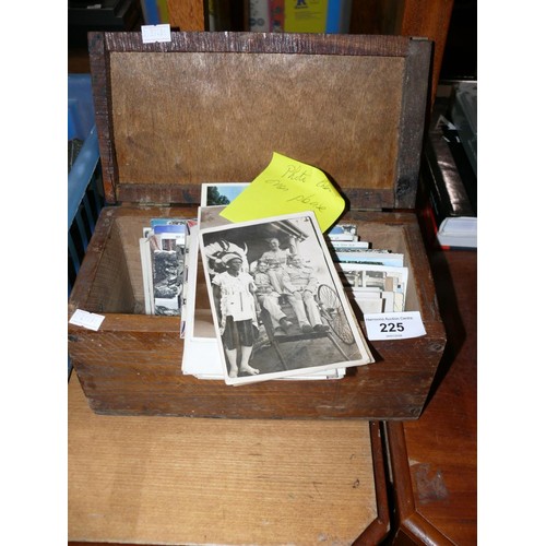 225 - Collection of vintage and antique postcards in wooden box including Edwardian school room,  swimming... 