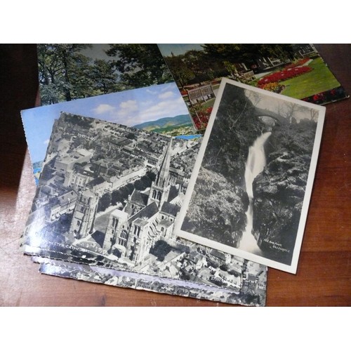 225 - Collection of vintage and antique postcards in wooden box including Edwardian school room,  swimming... 