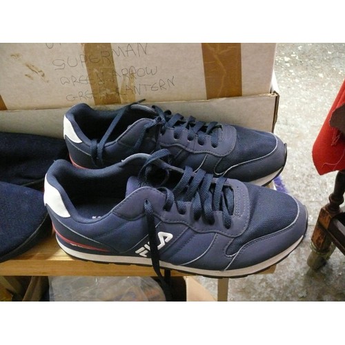 230 - Pair of Fila trainers size 43, appear almost new and a pair of slippers size 9