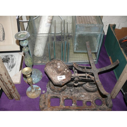 195 - Mixed vintage lot to include scales, candlesticks etc