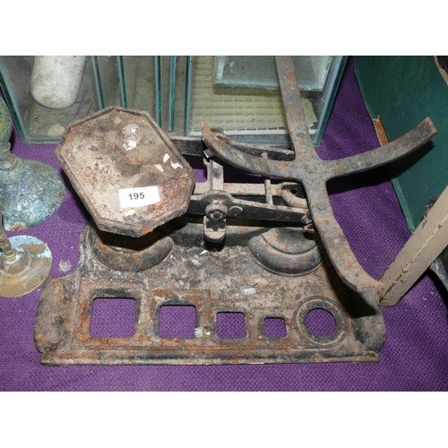 195 - Mixed vintage lot to include scales, candlesticks etc