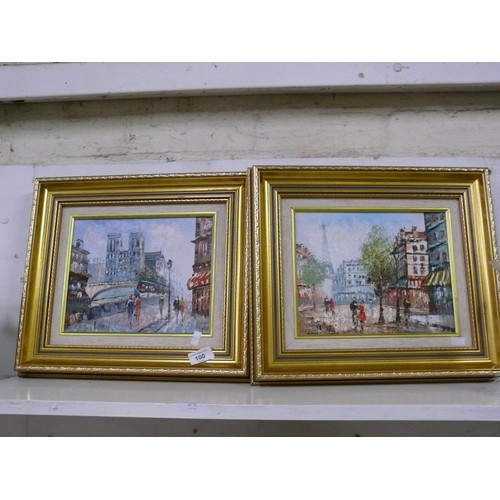 100 - Two late 20th Century French oil paintings on canvas - Paris scenes with Notre Dame & Eiffel Tower. ... 