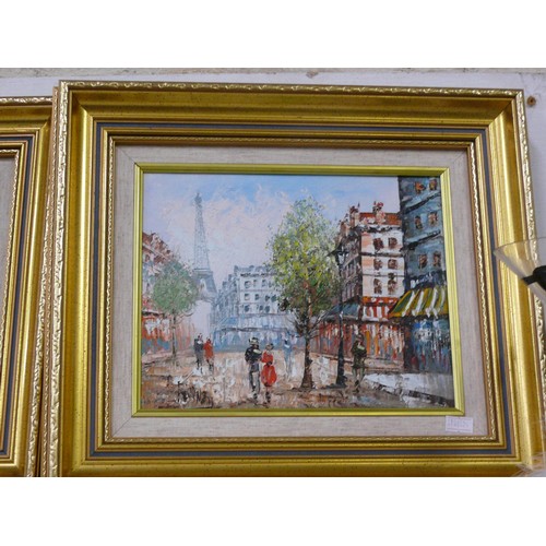 100 - Two late 20th Century French oil paintings on canvas - Paris scenes with Notre Dame & Eiffel Tower. ... 