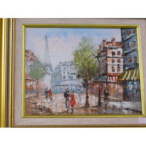 100 - Two late 20th Century French oil paintings on canvas - Paris scenes with Notre Dame & Eiffel Tower. ... 