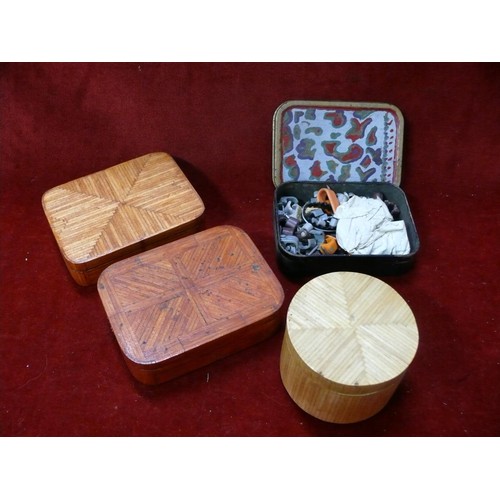 103 - 3 prisoner matchware boxes plus a hand decorated tin