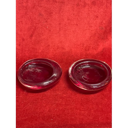 3 - Pair of mid century ruby & clear bowls, possibly Whitefriars