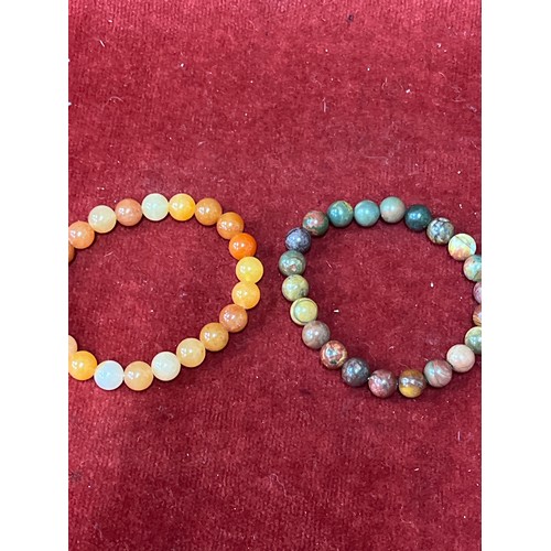 18 - Five natural stone bead bracelets including amazonite, jasper, aventurine