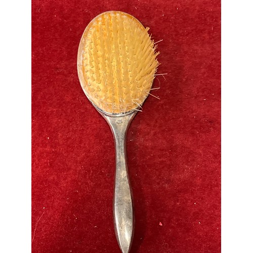 7 - Sterling silver hair brush in engine turned Art Deco style, Birmingham hallmark. Missing bristles