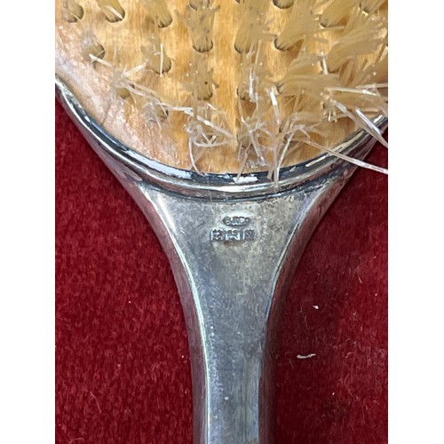 7 - Sterling silver hair brush in engine turned Art Deco style, Birmingham hallmark. Missing bristles