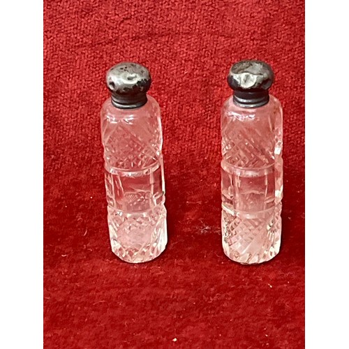 8 - 5 scent bottles including two Edwardian cut glass with sterling silver lids hallmarked Birmingham 19... 