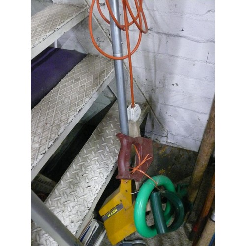 189 - Vintage garden tiller plus hand tools