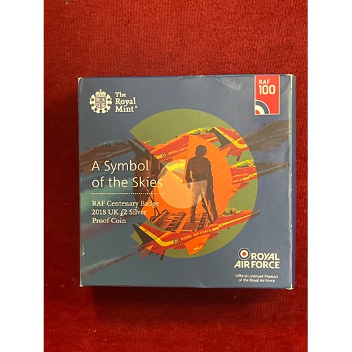 38 - Sterling silver proof £2.00 coin. RAF Centenary Badge 2018. ‘A symbol of the skies’ Limited edition ... 