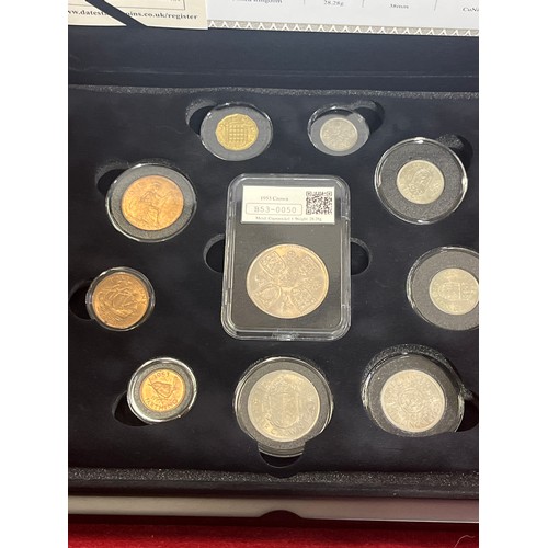45 - 1953 UK  Datestamp 65th Coronation Jubilee set. Each of the coins in a plastic capsule and with pres... 