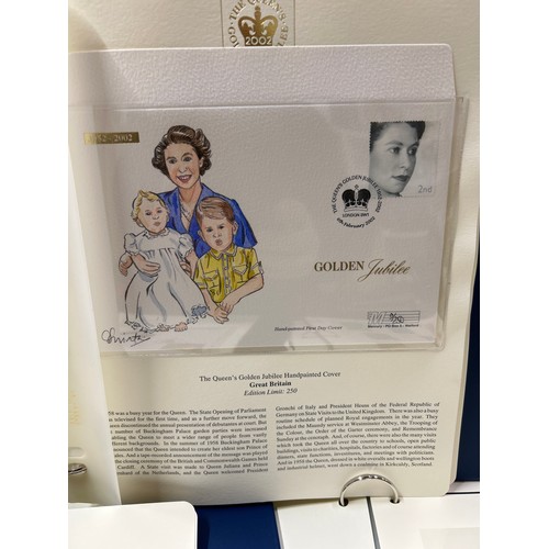 55 - The Queen’s Golden Jubilee 2002 stamp & coin collection in three ring binder albums. One album conta... 