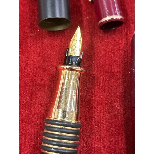 63 - Six fountain pens including four by Parker a fat egg pen probably by Colibri of London, the nib mark... 