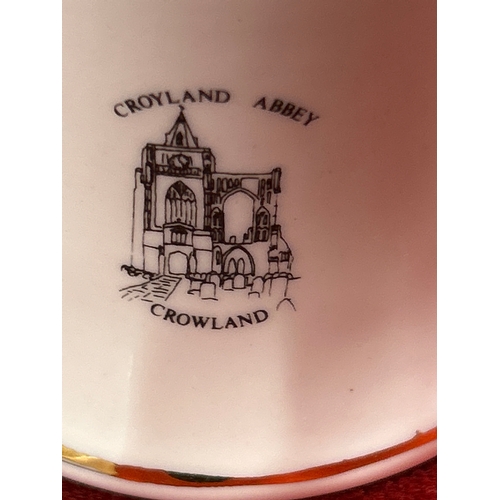 75 - Crowland Abbey, two porcelain bells by Allenway of Bourne England and 18 porcelain thimbles ‘Bone Ch... 