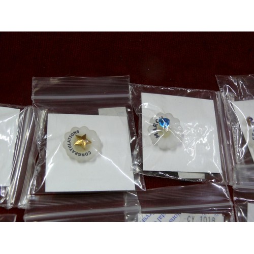 109 - Crystal art pins with months of the year, Happy Birthday, New baby etc