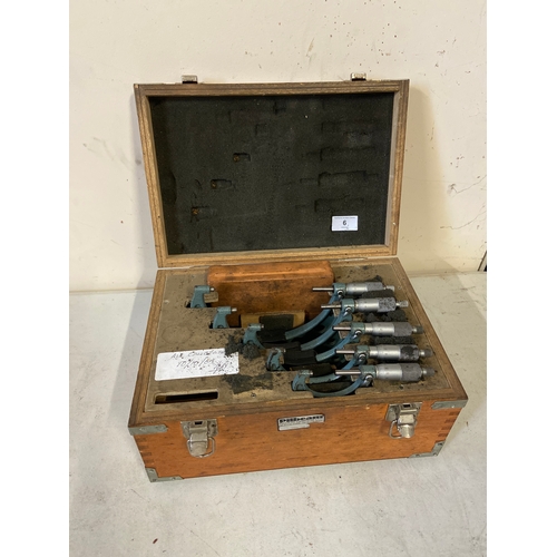 6 - Mitutoyo 0-150mm boxed micrometer set in wooden case.