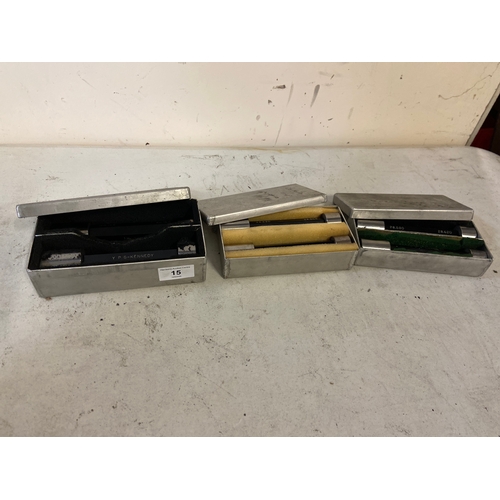 15 - Selection of 6x Kennedy Go/No-Go pin plug gauges in three tins. In very good condition, although the... 