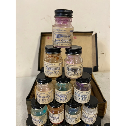 19 - Boxed set of vintage Thermindex temperature-indicating paints and solvent, used to monitor surface t... 