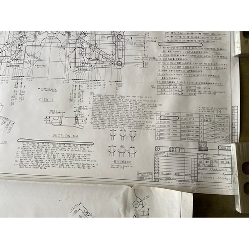 36 - Pair of very large Pilbeam technical drawings for the Honda Cylinder Component engine block, with Ja... 
