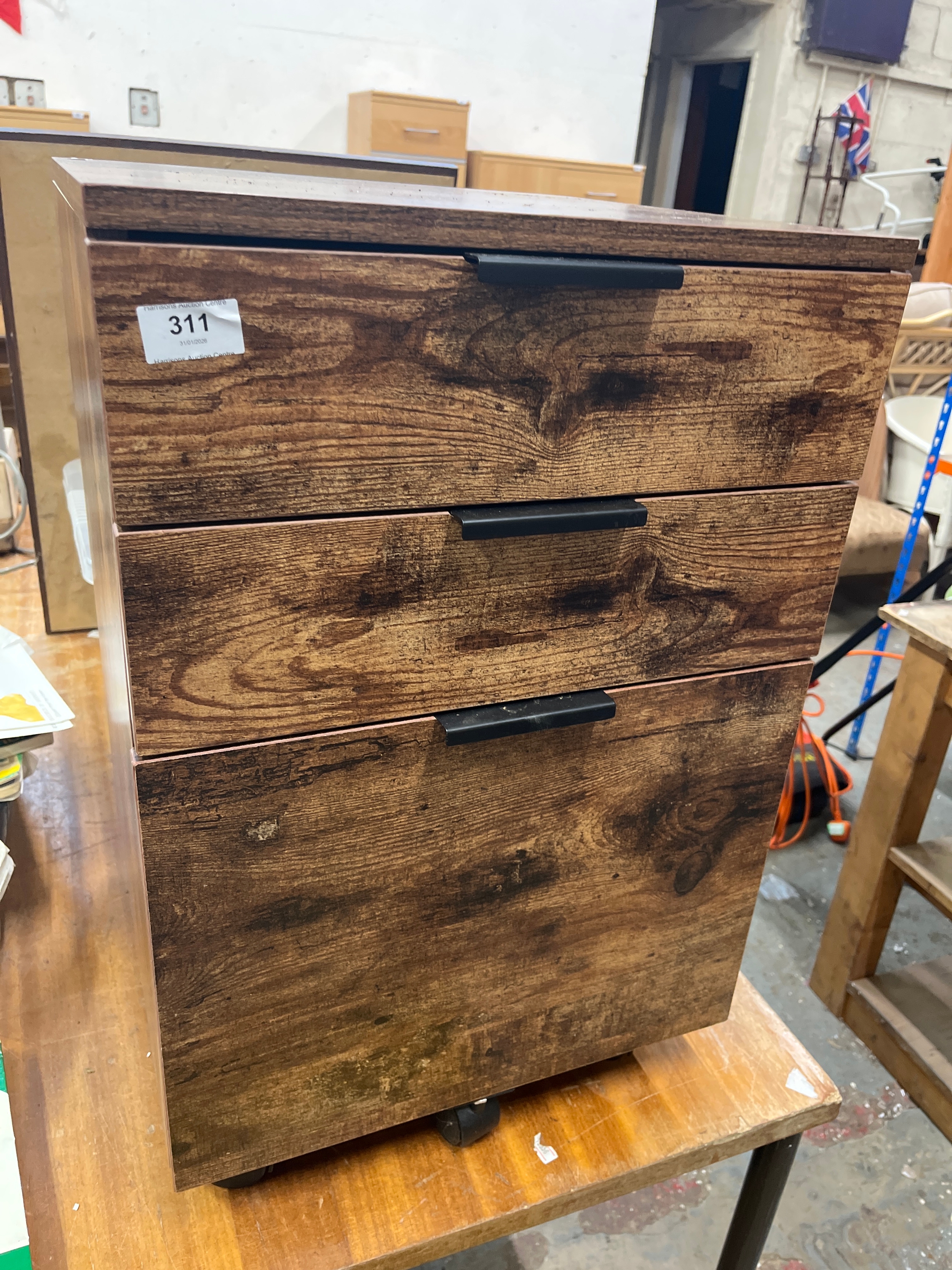 3 Drawer Filing cabinet in a Rustic wooden finish