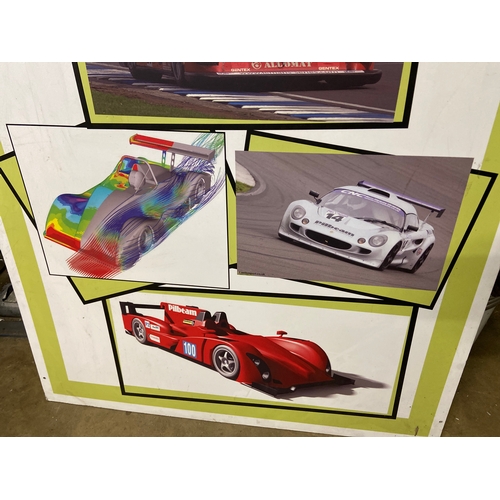 53 - Pilbeam Racing Designs Ltd promotional board - Depicting the Le Mans MP93 car and Lotus Exige on tra... 