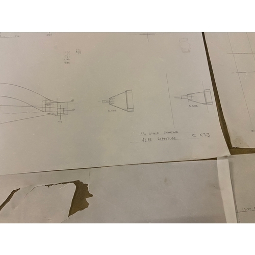 34 - Mixed group of six various original Mike Pilbeam technical drawings, including 1/4 scale scheme of t... 