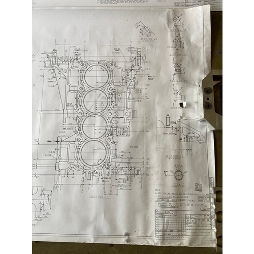 36 - Pair of very large Pilbeam technical drawings for the Honda Cylinder Component engine block, with Ja... 