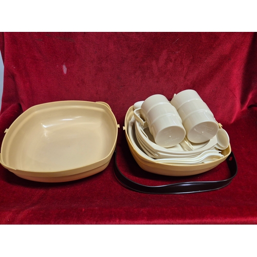 72 - Retro melamine picnic set 'Patioware by Twinco' in carry case with cups, plates, cutlery and cruet s... 