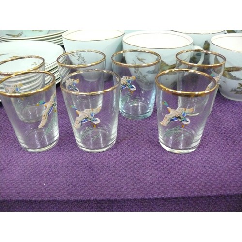 79 - Vintage Alfred Meakin tea set 'Pheasant' pattern - 21 pieces and also 7 pheasant pattern shot glasse... 