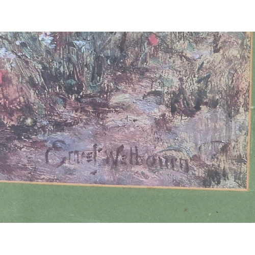 86 - A large framed print of a country scene with figures in a field of poppies by Ernst Wilburn 1872 to ... 