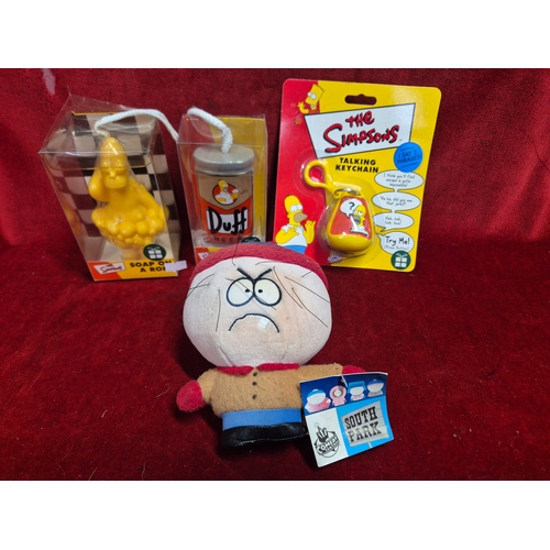 96 - The Simpsons novelty items Talking Keychain and 2 Soap on a Ropes, all new in packets plus a small S... 