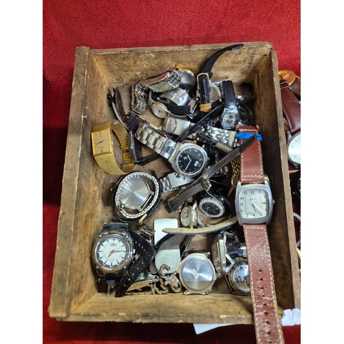 109 - Wooden tray of mixed watches to include Chanel, ID, Accurist, Pulsar plus lots more