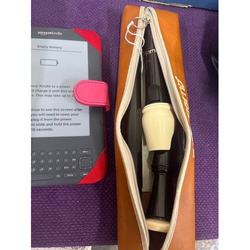 138 - Quantity of watches spares n repairs, Amazon kindle and an 'Aulos' recorder in a case