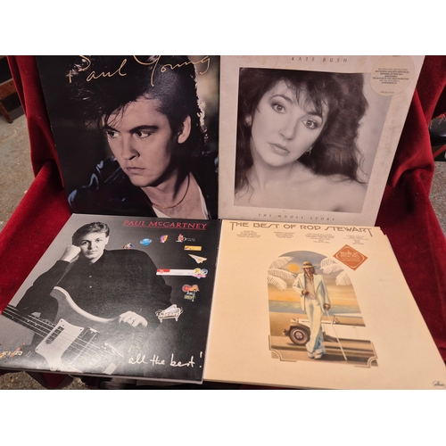 112 - Box of LP and single records to include Dire Straits, Abba, Paul Young, Kate Bush, Paul McCartney Ro... 