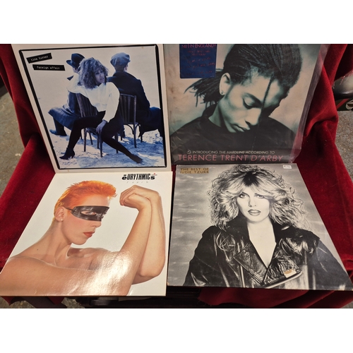 112 - Box of LP and single records to include Dire Straits, Abba, Paul Young, Kate Bush, Paul McCartney Ro... 