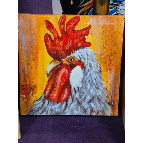 113 - Original acrylic painting of Roosters Head on canvas by Kulczak 12