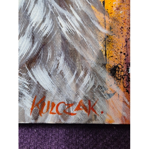 113 - Original acrylic painting of Roosters Head on canvas by Kulczak 12