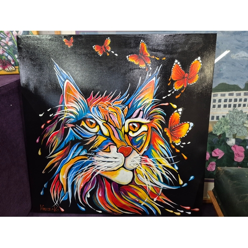 115 - Original acrylic painting 'Colourful Cat' by Kulczak