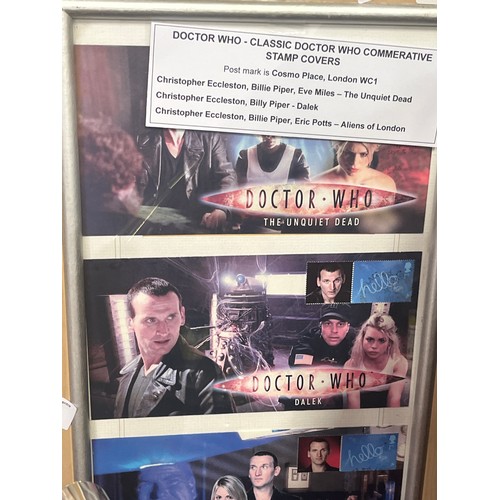 140 - Doctor Who - Classic Doctor Who autographed/signed Commemorative Stamp Covers x 3 framed and glazed