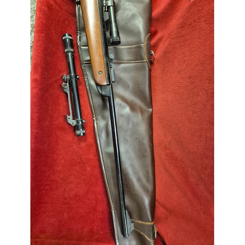 119 - BSA Meteor air rifle with 2 scopes and leather slip bag