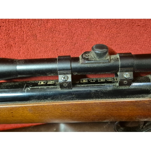 119 - BSA Meteor air rifle with 2 scopes and leather slip bag