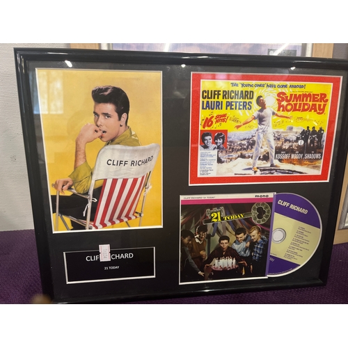 148 - Cliff Richard 21st Anniversary framed and glazed Cd, Photo and advertising plus framed  commemorativ... 