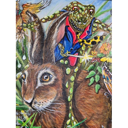 123 - Original acrylic painting 'Hare and Frog Racing in Meadow' by Kulczak 23