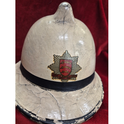 129 - Vintage Fireman's helmet 'Essex County FIRE Brigade' plus a Fireman's Axe with crows foot mark 1953