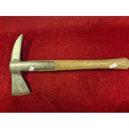 129 - Vintage Fireman's helmet 'Essex County FIRE Brigade' plus a Fireman's Axe with crows foot mark 1953