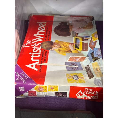 156 - Art lot - wooden art storage chest with contents of oil paints etc, small partitioned box, The Artis... 