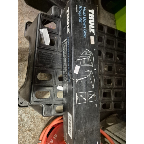 161 - Caravan lot to include gas bottle, water carrier, large step and Thule hold down side strap kit