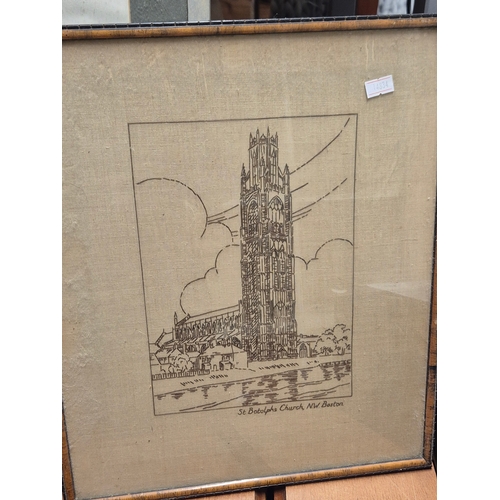 186 - Boston stump tapestry picture plus 3 framed and glazed prints